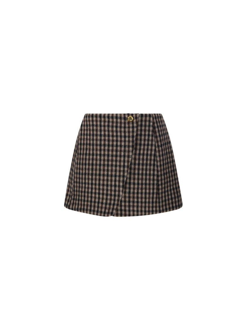 Ganni Check Wool Mix Skirt