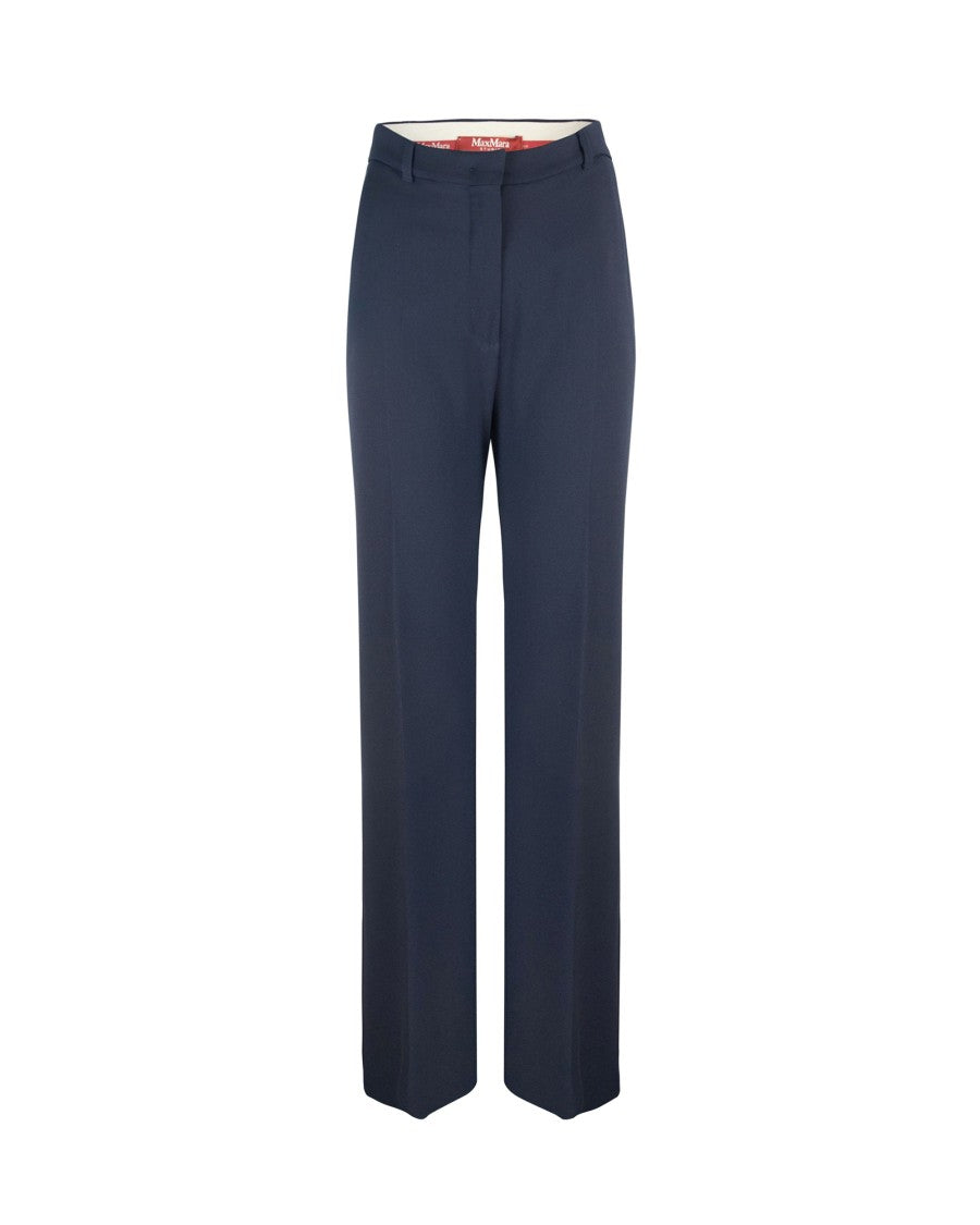 Max Mara Quasar Straight-Fit Wool Satin Pants In Blue
