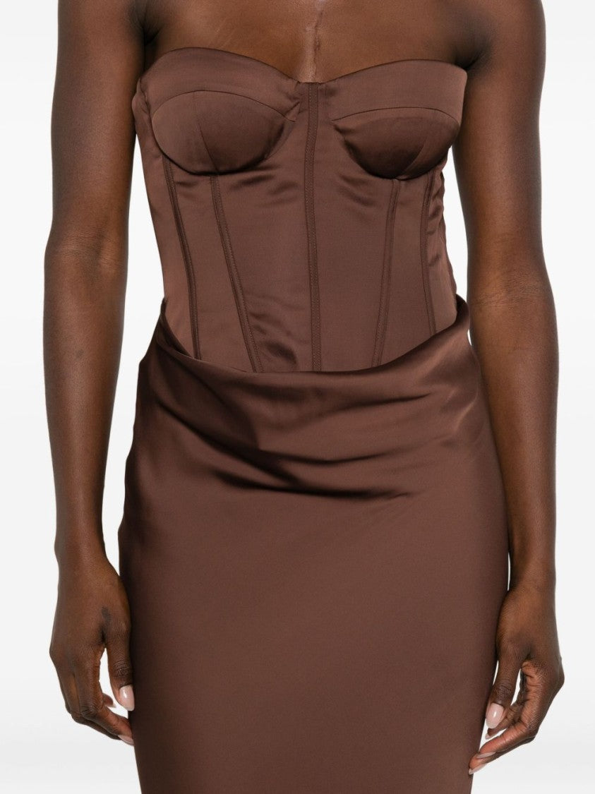 Rotate Strapless Brown Dress With Structured Bodice