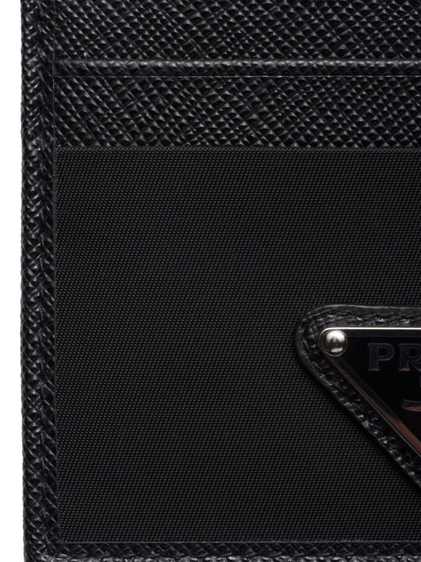 Prada Black Re-Nylon Saffiano Leather Cardholder Wallet