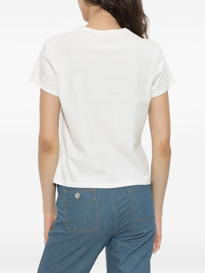 Kenzo Short-Sleeved White Top With Floral Embroidery