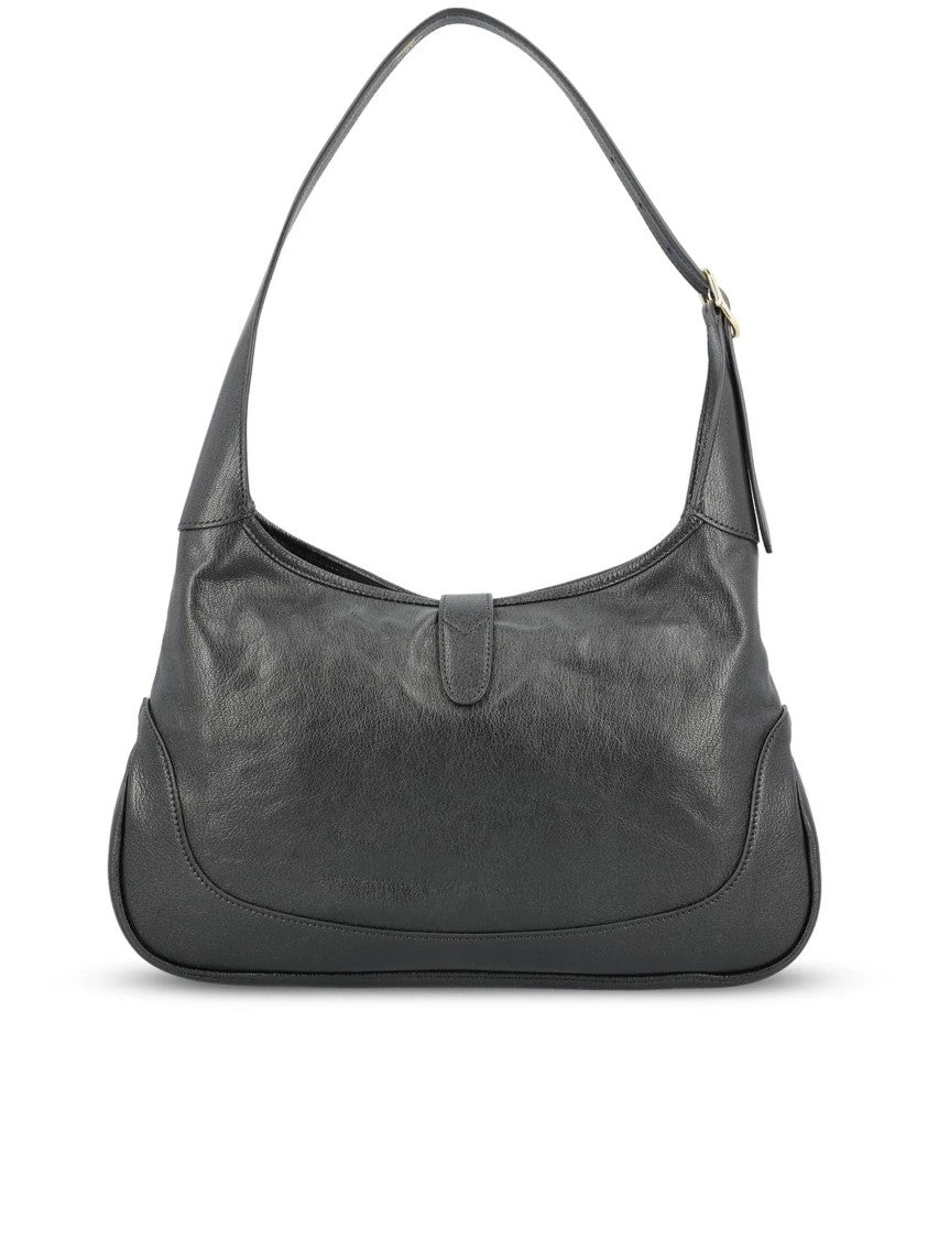 Gucci Structured Black Leather Shoulder Bag With Gold-Tone Clasp