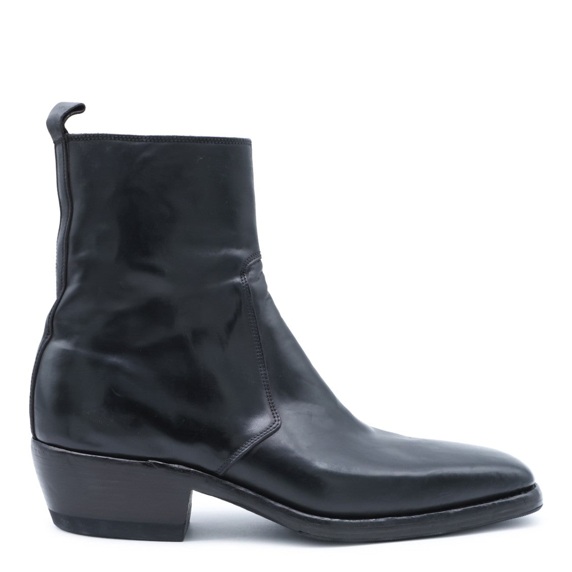 Premiata Black Polished Leather Pointed-Toe Block Heel Boots