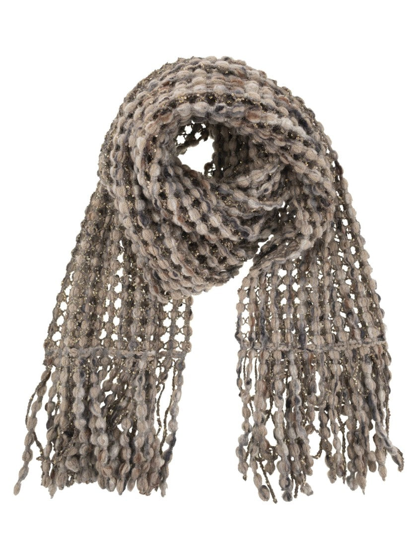 Brunello Cucinelli Balloon Net Embroidery Knit Scarf