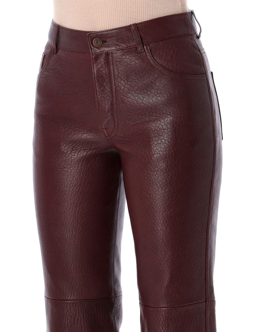 Chloé Chloé Flared Textured Lambskin Leather Trousers