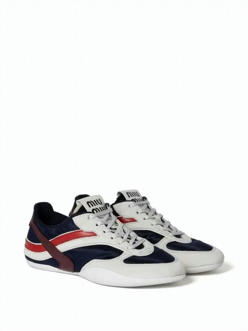 Miu Miu Textured White Sneakers With Contrasting Overlays