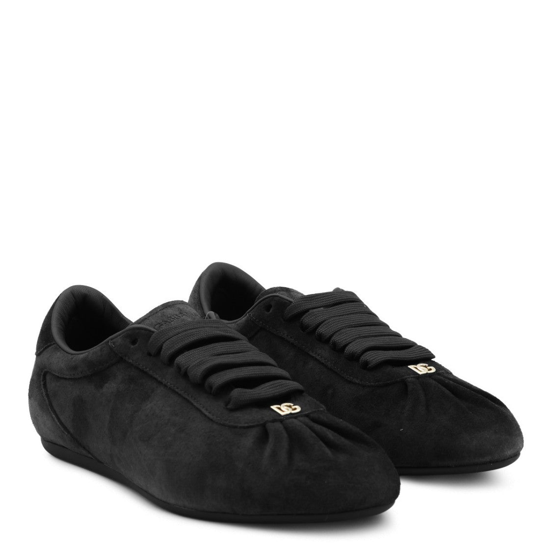 Dolce & Gabbana Black Leather Sneakers With Ruched Detailing