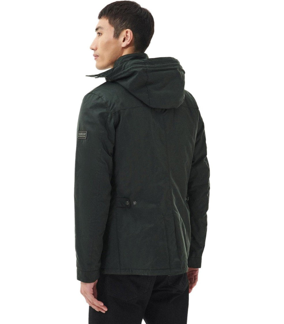 Barbour International Auto Wax Sage Green Hooded Jacket