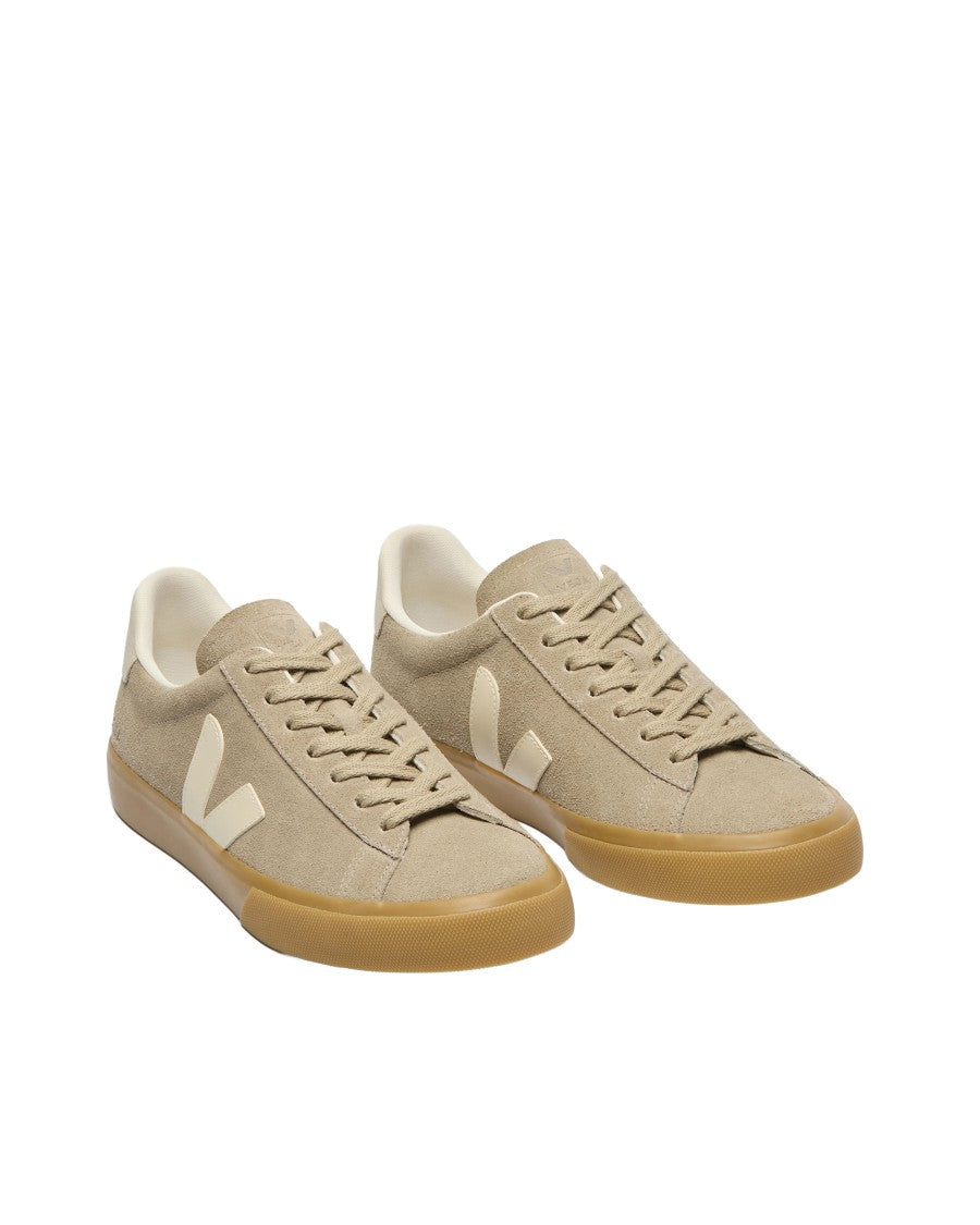Veja Low-Top Sneakers In Taupe Suede With Contrasting Logo Details