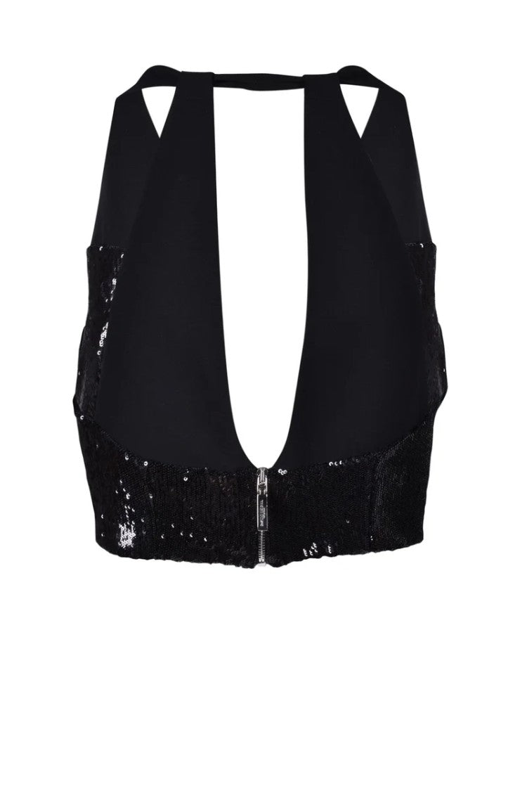 Costume National C. Black Sequin Rayon Cropped Top