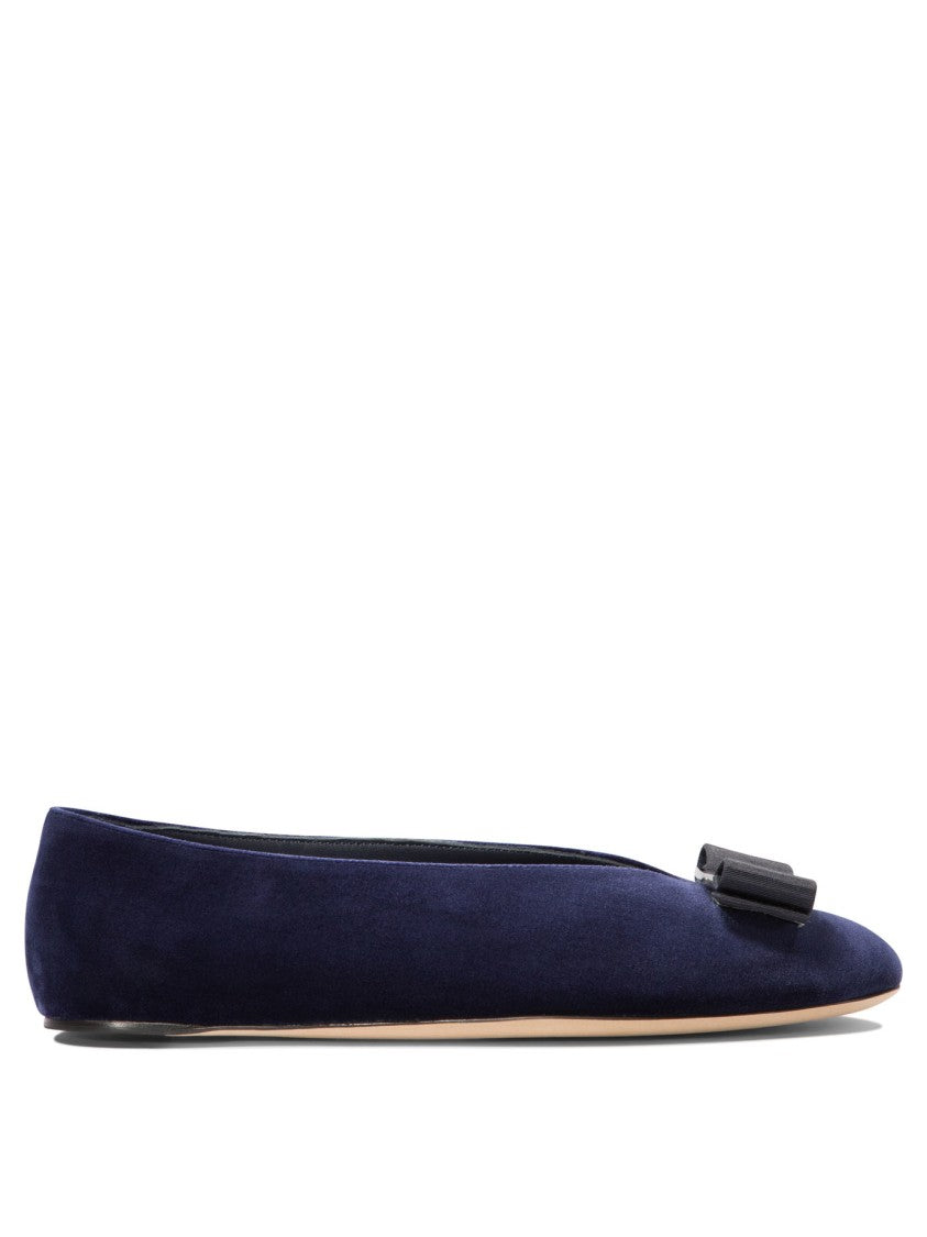 Ferragamo Velvet-Textured Ballerinas With Decorative Bow Detail