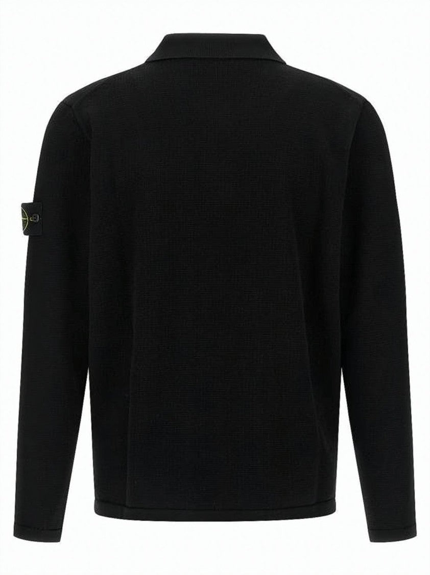 Stone Island Textured Cotton Long-Sleeve Polo Shirt With Iconic Patch