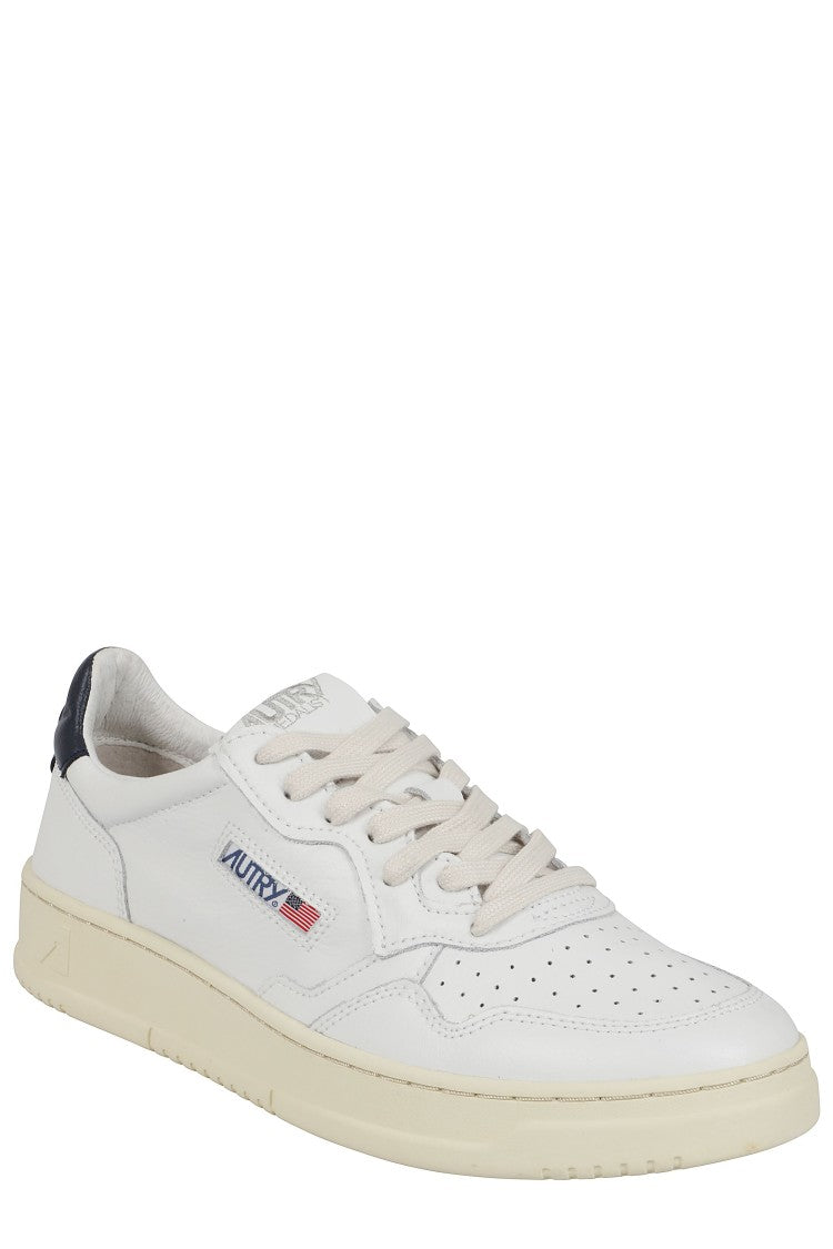 Autry White Dark Blue Medalist Low Leather Sneakers