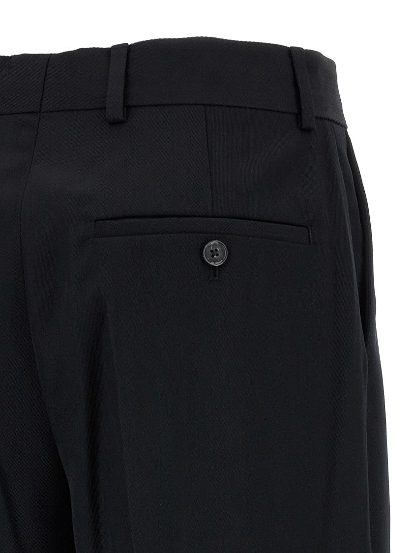 Totême Straight Leg Black Wool Blend Trousers With Front Pleats
