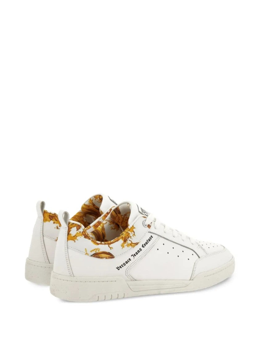 Versace Jeans Couture White Baroque Detail Lace-Up Sneakers
