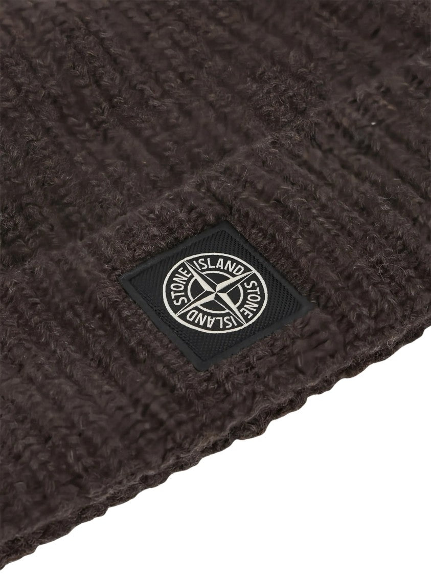 Stone Island Folded Cuff Emblem Ribbed Knit Beanie