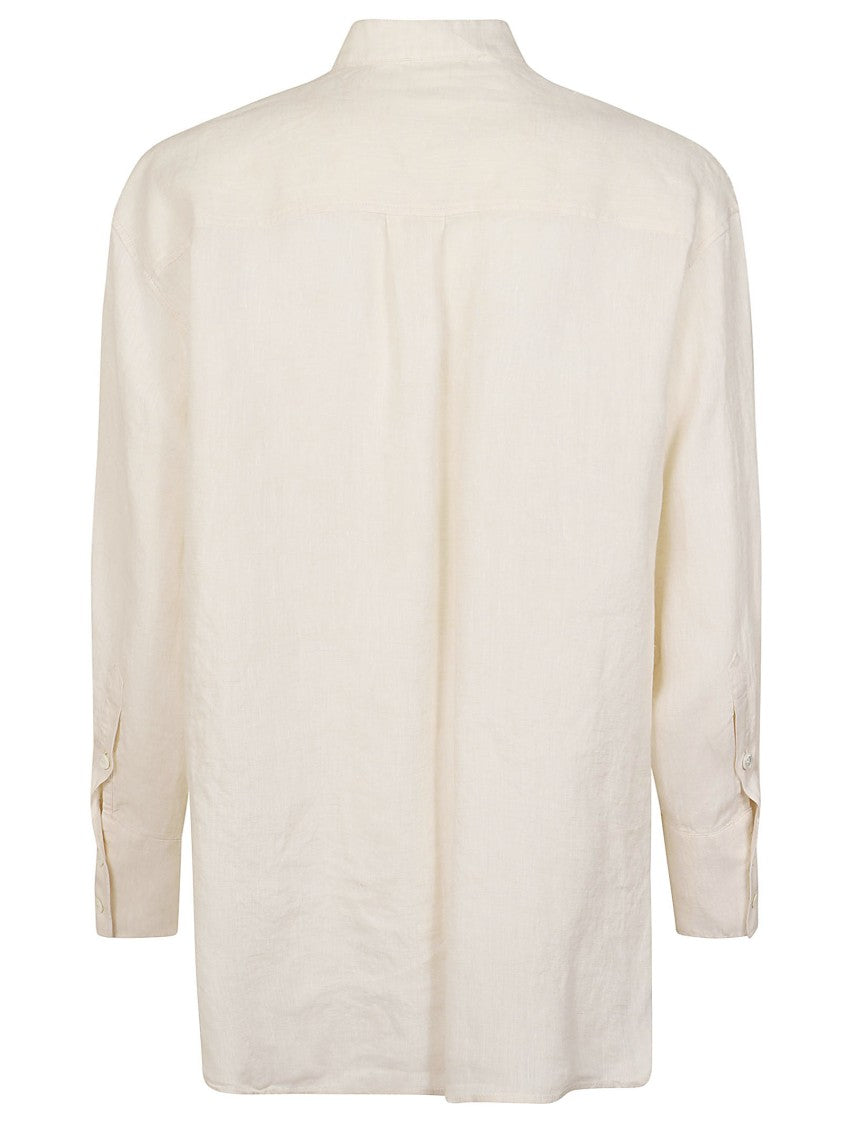 Zanone Mandarin Collar Linen Shirt With Button-Down Front