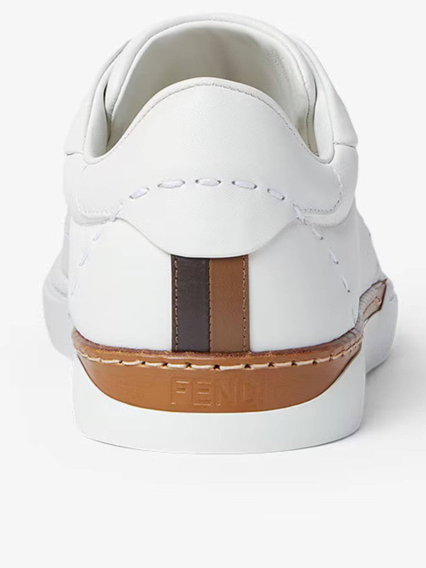 Fendi Low-Top White Leather Sneakers With Distinctive Brown Accents
