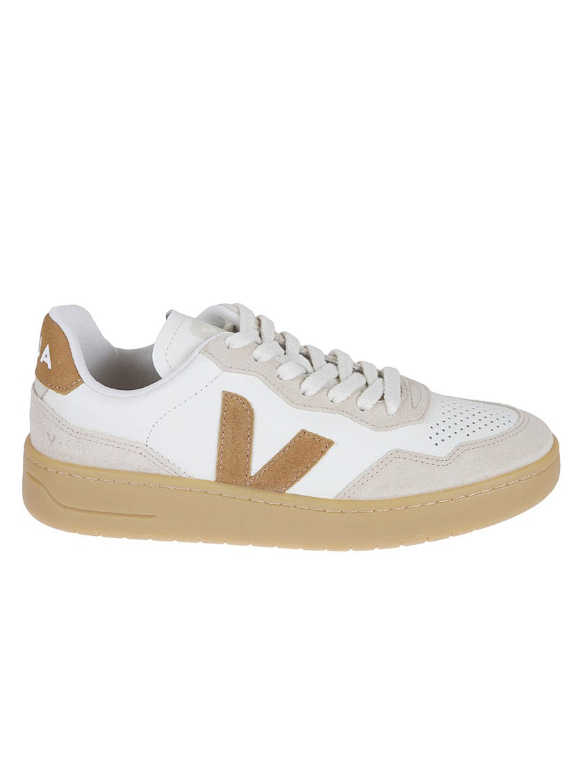 Veja Perforated White Leather Sneakers With Tan Suede Detailing