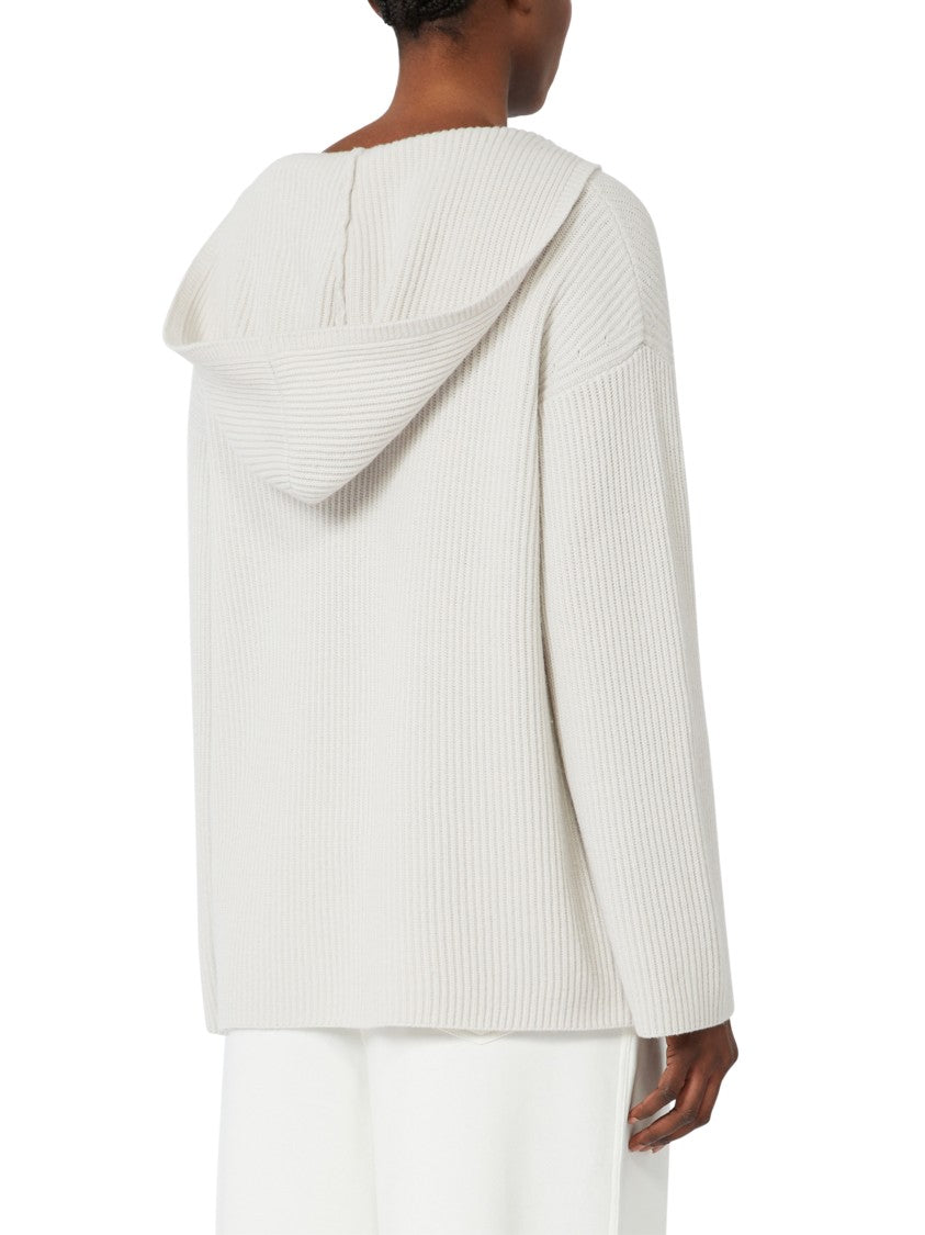 Max Mara Relaxed Fit Deep V-Neck Sweater With Cozy Hood