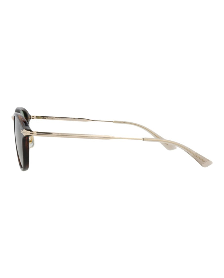 Montblanc Round-Frame Injection Sunglasses With Tortoiseshell Pattern And Green Lenses