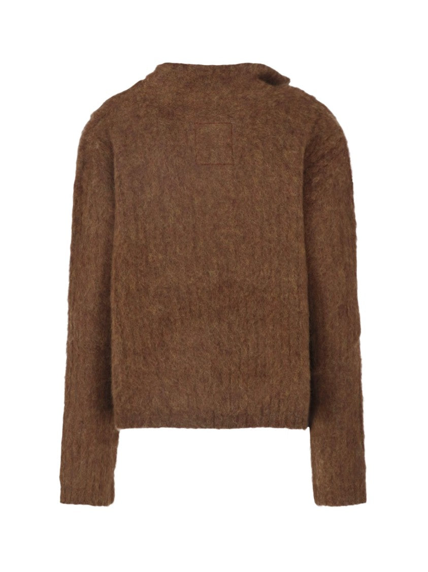 Uma Wang Cropped Alpaca Blend Sweater With Deep V-Neckline And Long Sleeves
