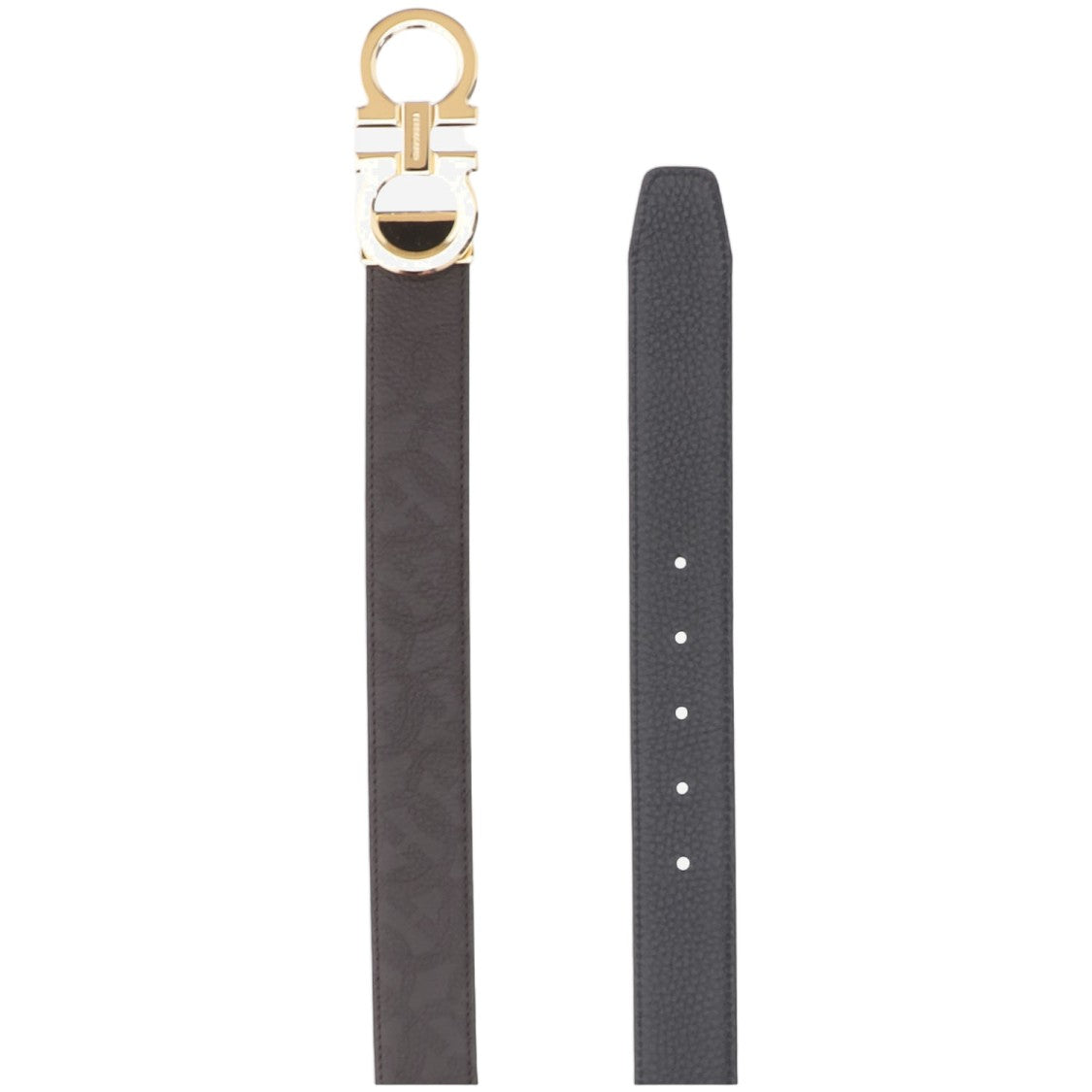 Salvatore Ferragamo Dark Brown Double Hook Reversible Leather Belt
