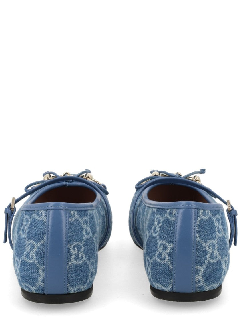 Gucci Horsebit Denim Flat Ballerina Shoes
