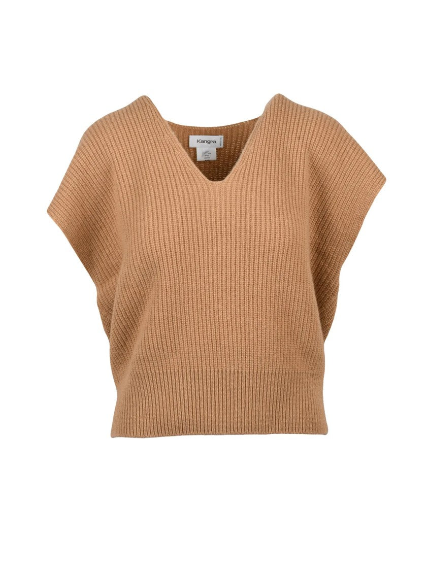 Kangra Beige Ribbed Merino Wool Knit Vest