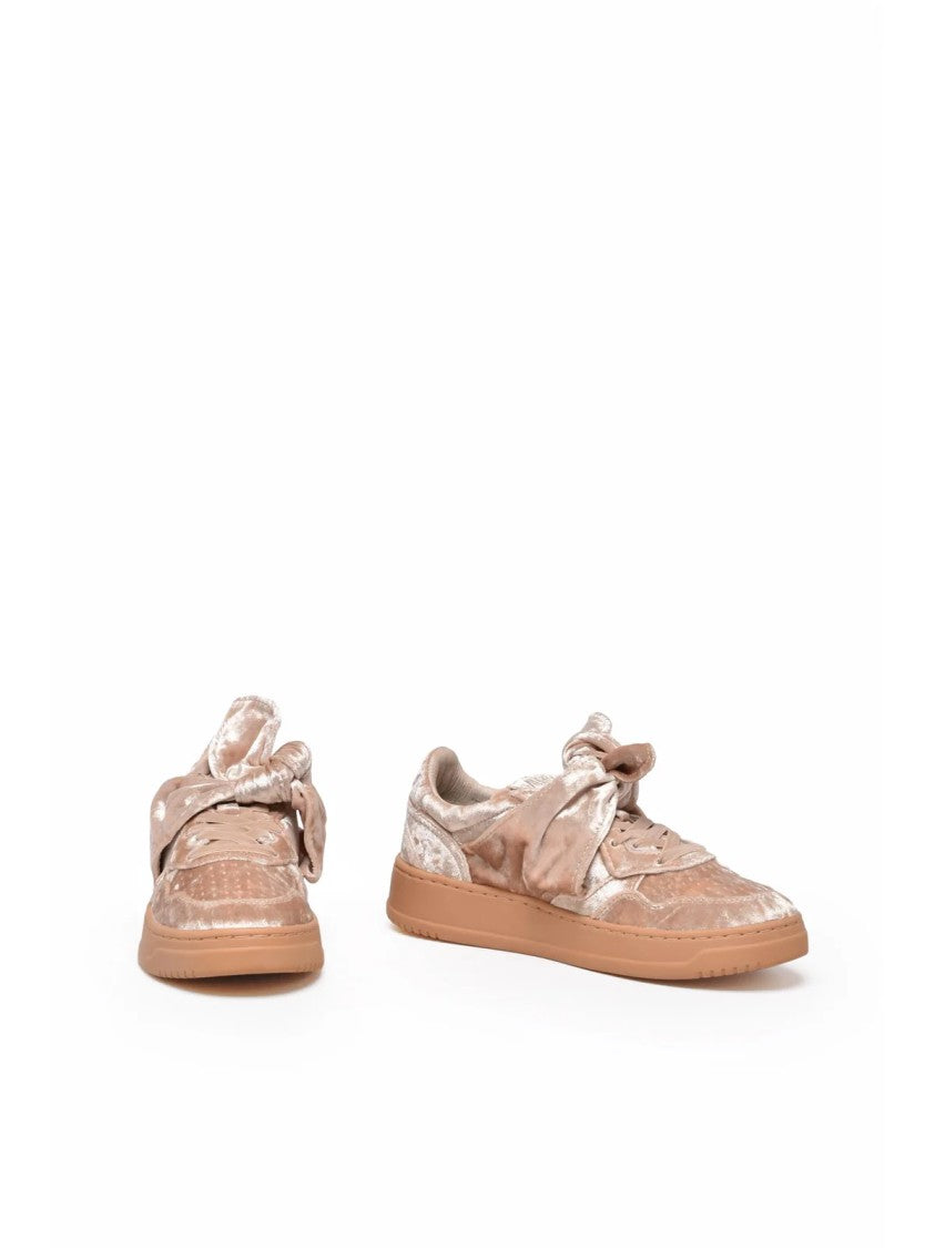 Autry Cream Bow Detail Velvet Low-Top Sneakers
