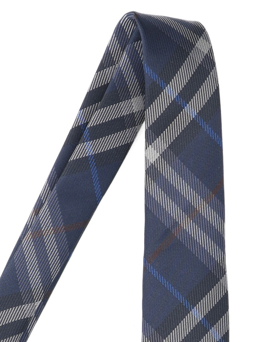 Burberry Silk Tie, Blue, All-Over Check Pattern, Adjustable.