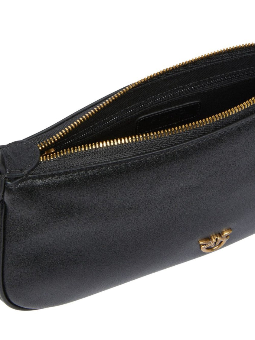 Pinko Minimalist Black Leather Shoulder Bag With Gold-Tone Accents