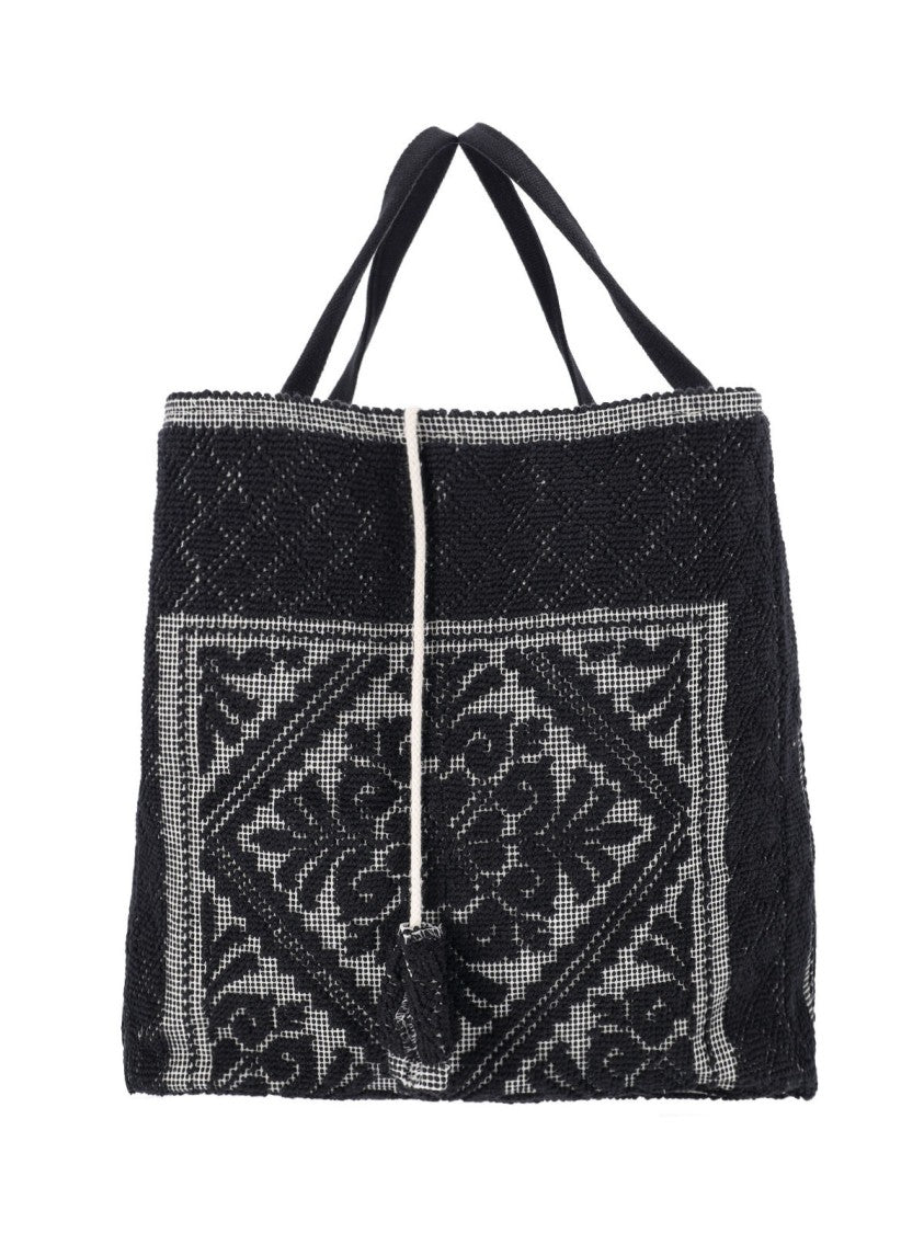 Ledaf Black Olbia Embroidered Tassel Tote Bag