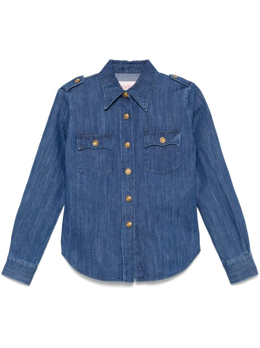 Valentino Garavani Denim Shirt With Tailored Fit And Gold-Tone Accents