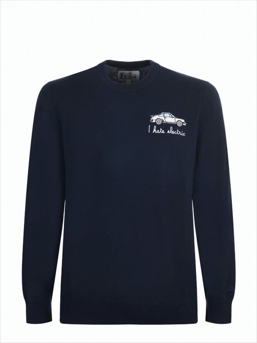 Mc2 Saint Barth Crew Neck Wool-Cashmere Blend Sweater With Embroidered Design