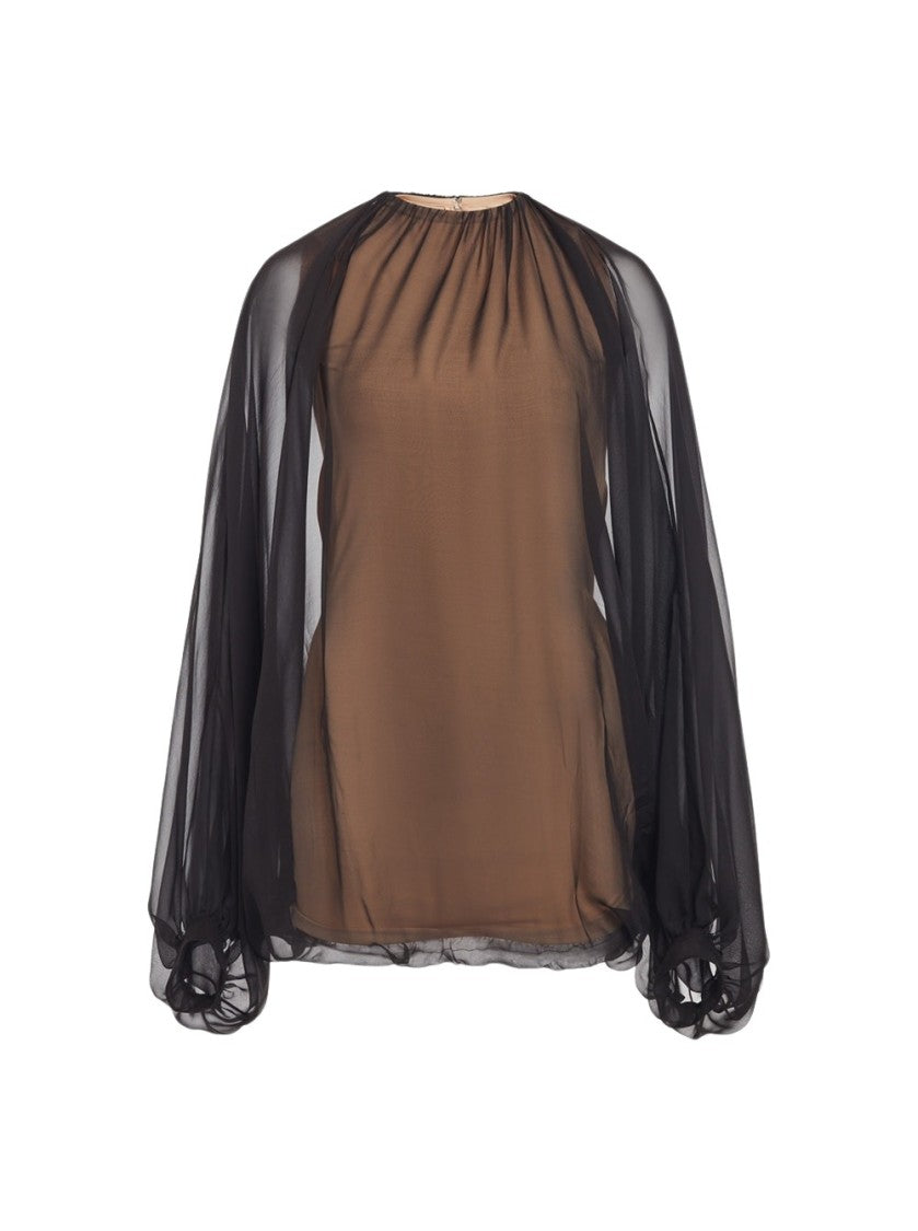 Valentino Sheer Chiffon Top With Billowy Sleeves