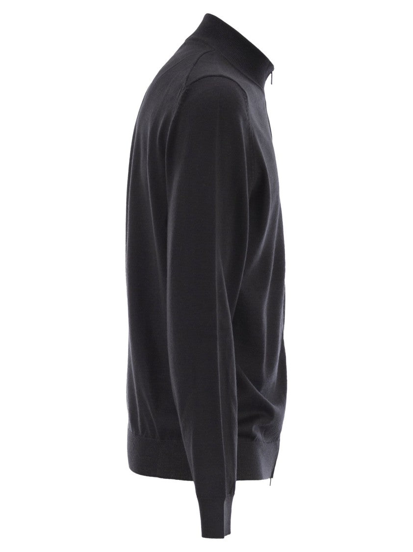 Boss Virgin Wool Knitted Cardigan With Zip