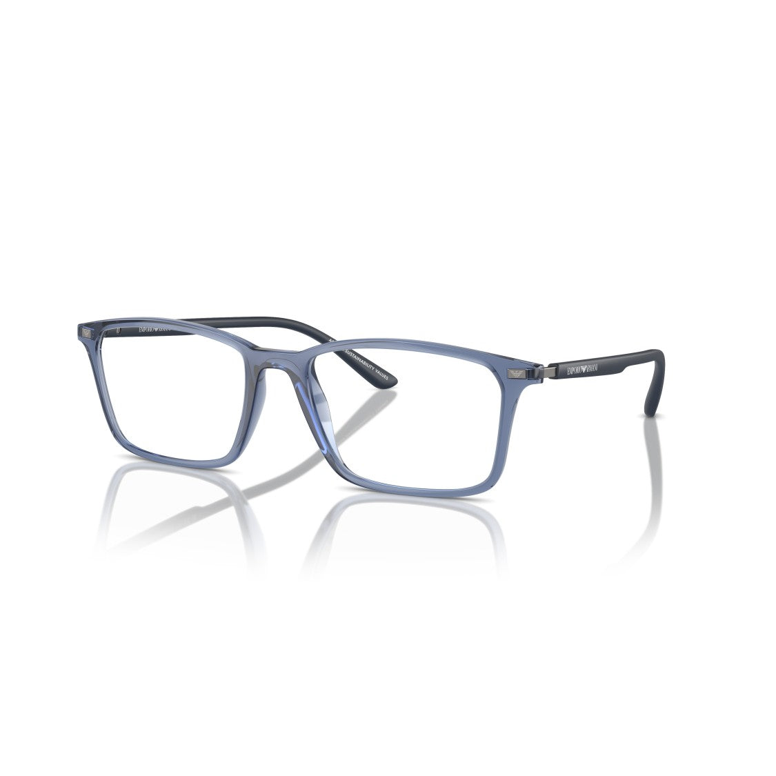 Emporio Armani 0Ea3237 Translucent Blue Rectangular Sunglasses With Slim Temples
