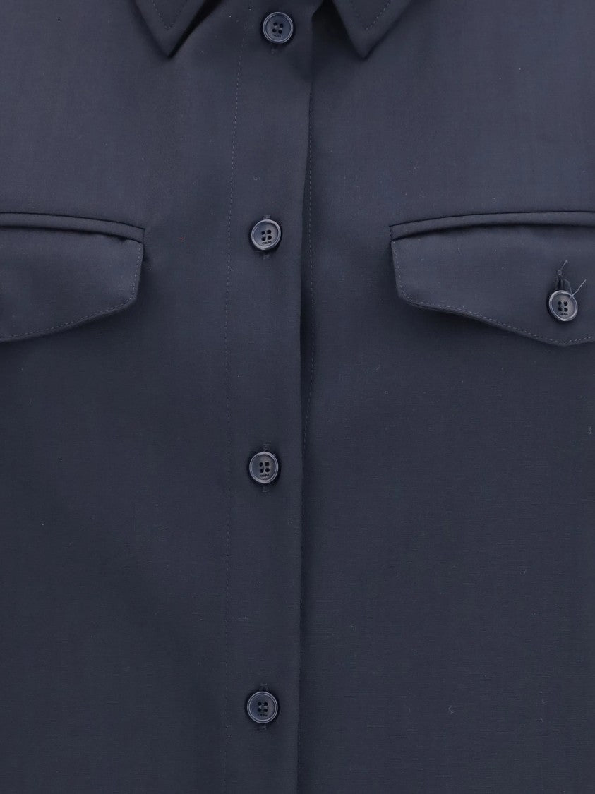 Cruna Blue Structured Flap Pocket Cotton Overshirt