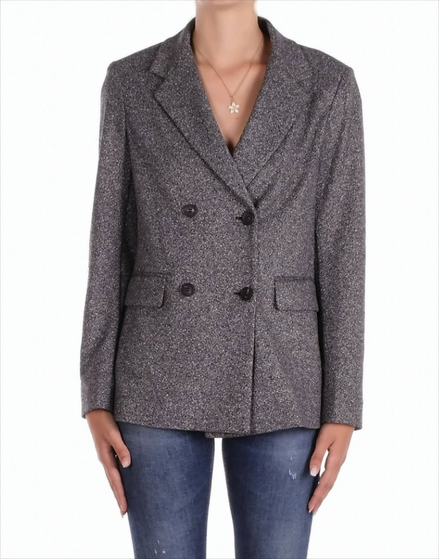 Max Mara Double-Breasted Tailored Grey Jacket With Structured Collar