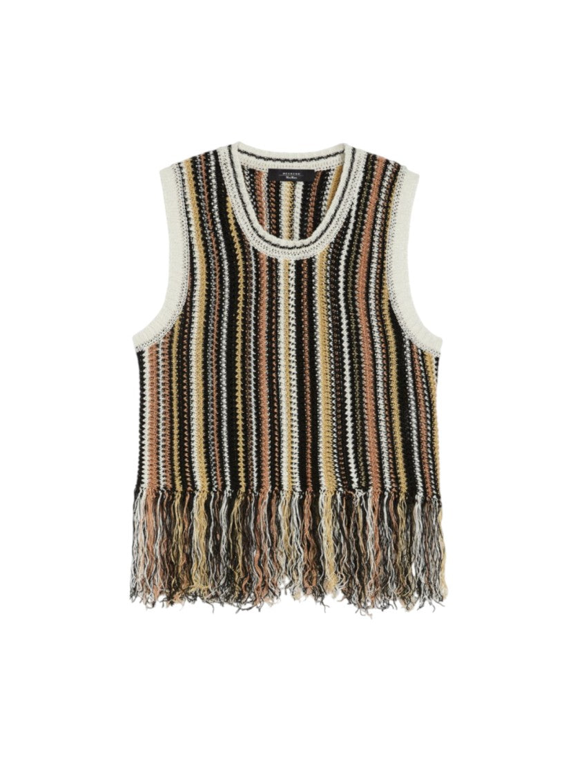 Max Mara Fringe Hem Linen Crochet Top