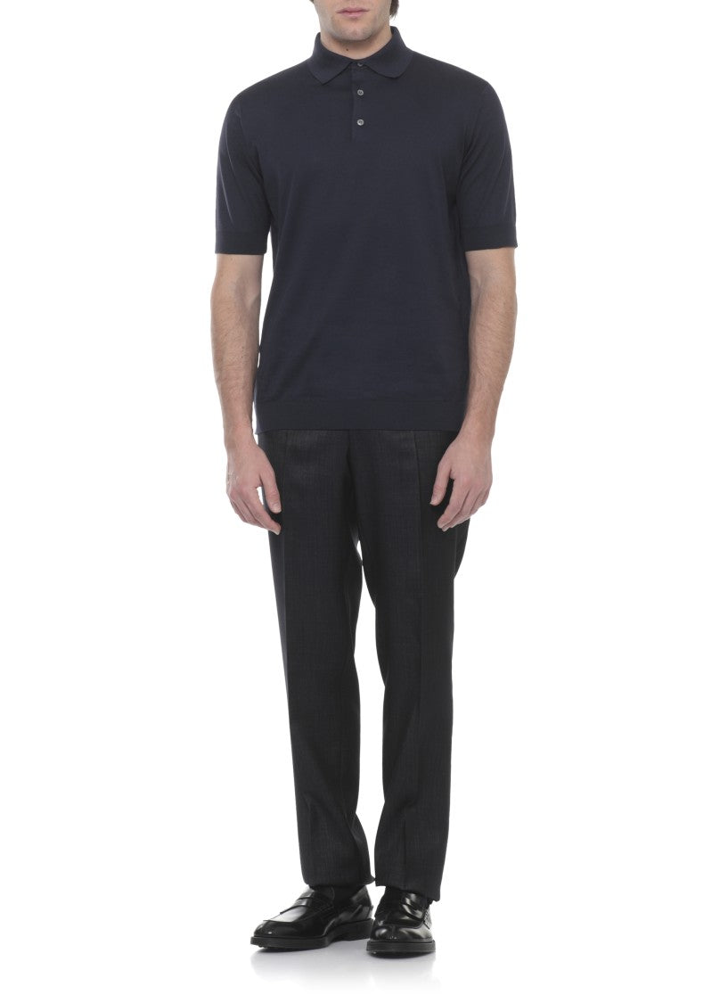 Lardini Blue Ribbed Trims Cotton Polo Shirt