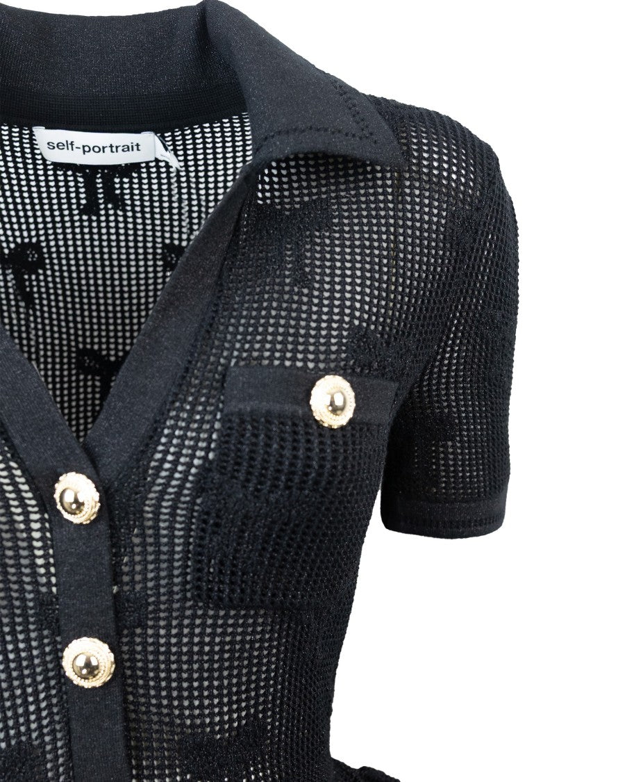 Self-Portrait Black Bow Crochet Midi Dress