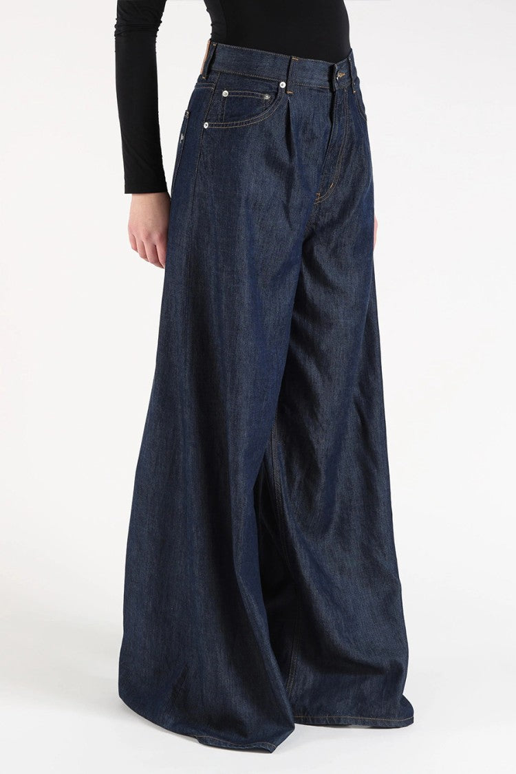 Dondup Blue Lyocell Raw-Denim Wide-Leg Trousers