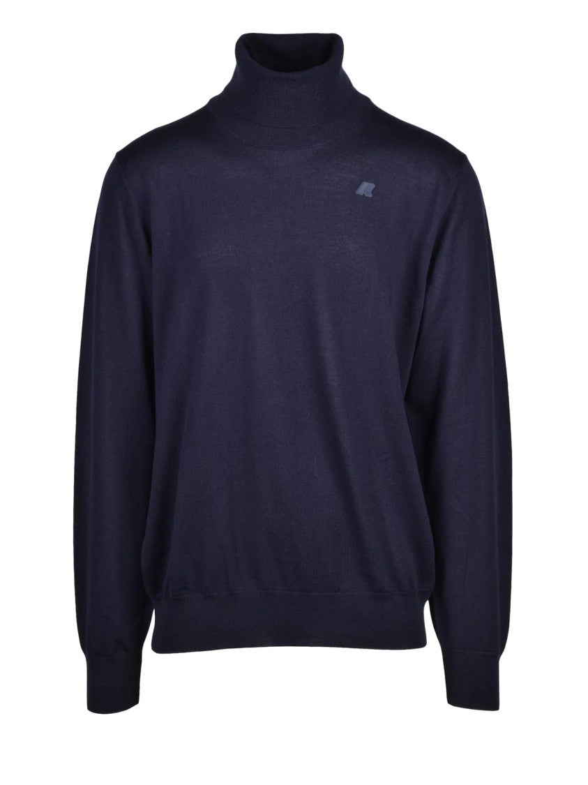 K-Way Blue Virgin Wool Turtleneck Sweater
