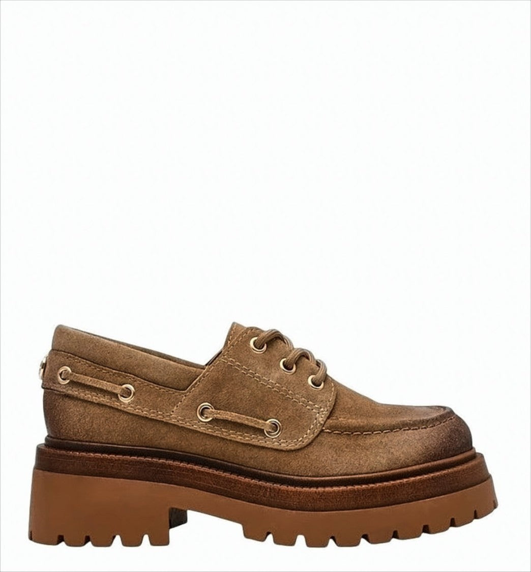 Steve Madden Taupe Suede Loafers With Lace-Up Detailing