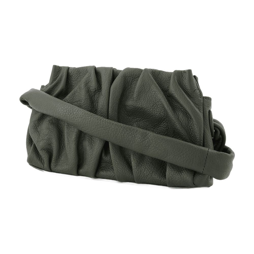Elleme Vague Bag In Green Leather With White Stitching