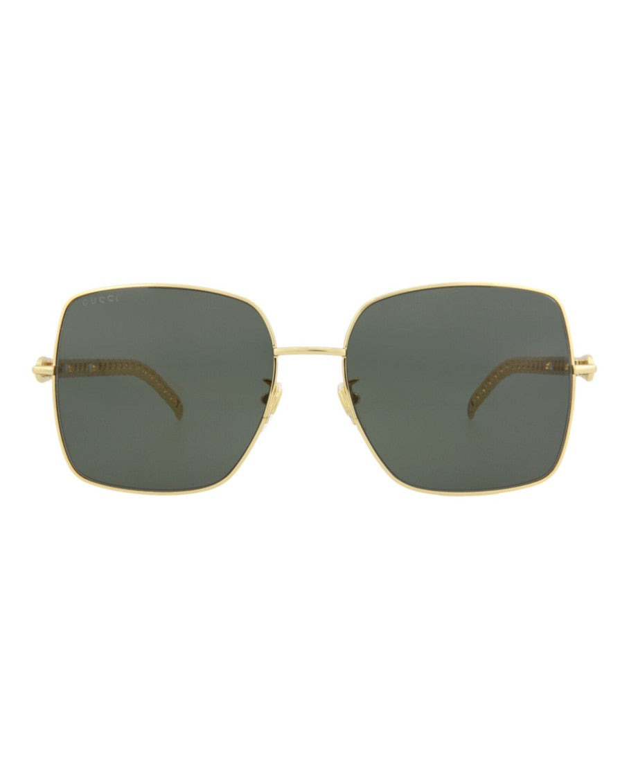 Gucci Square-Frame Metal Sunglasses With Chain-Link Temples