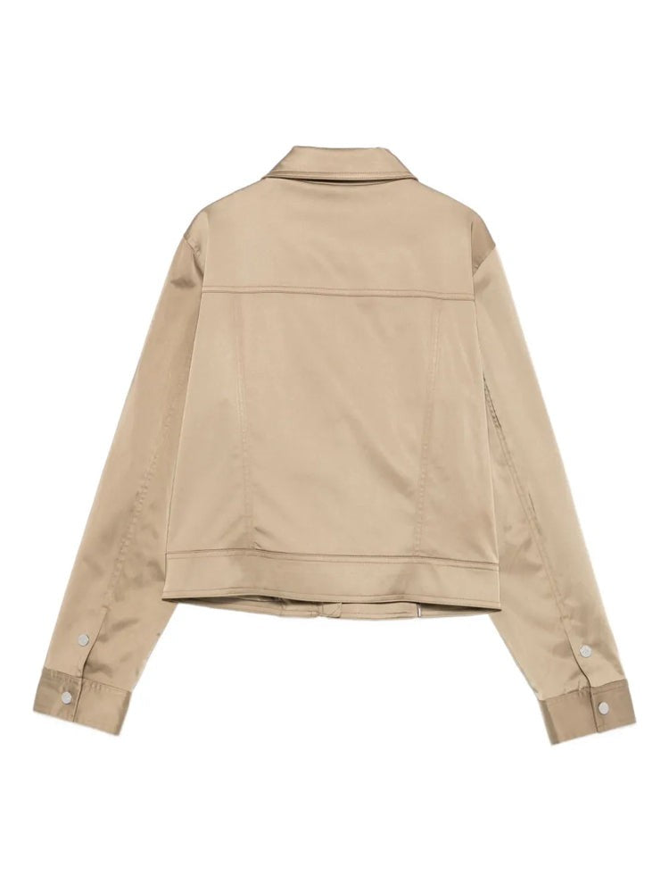 Dkny Structured Beige Sateen Trucker Jacket With Classic Details
