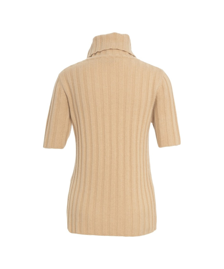Peuterey Beige Ribbed Wool Knitwear With Cozy Turtleneck And Short Sleeves